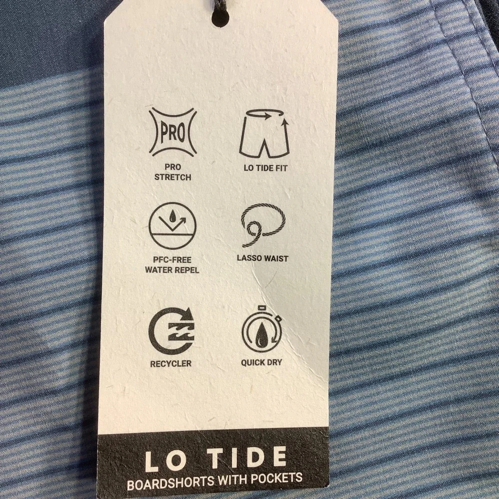 Billabong Lo Tide Boardshorts Blue Striped Surf Trunks Size 34 NWT